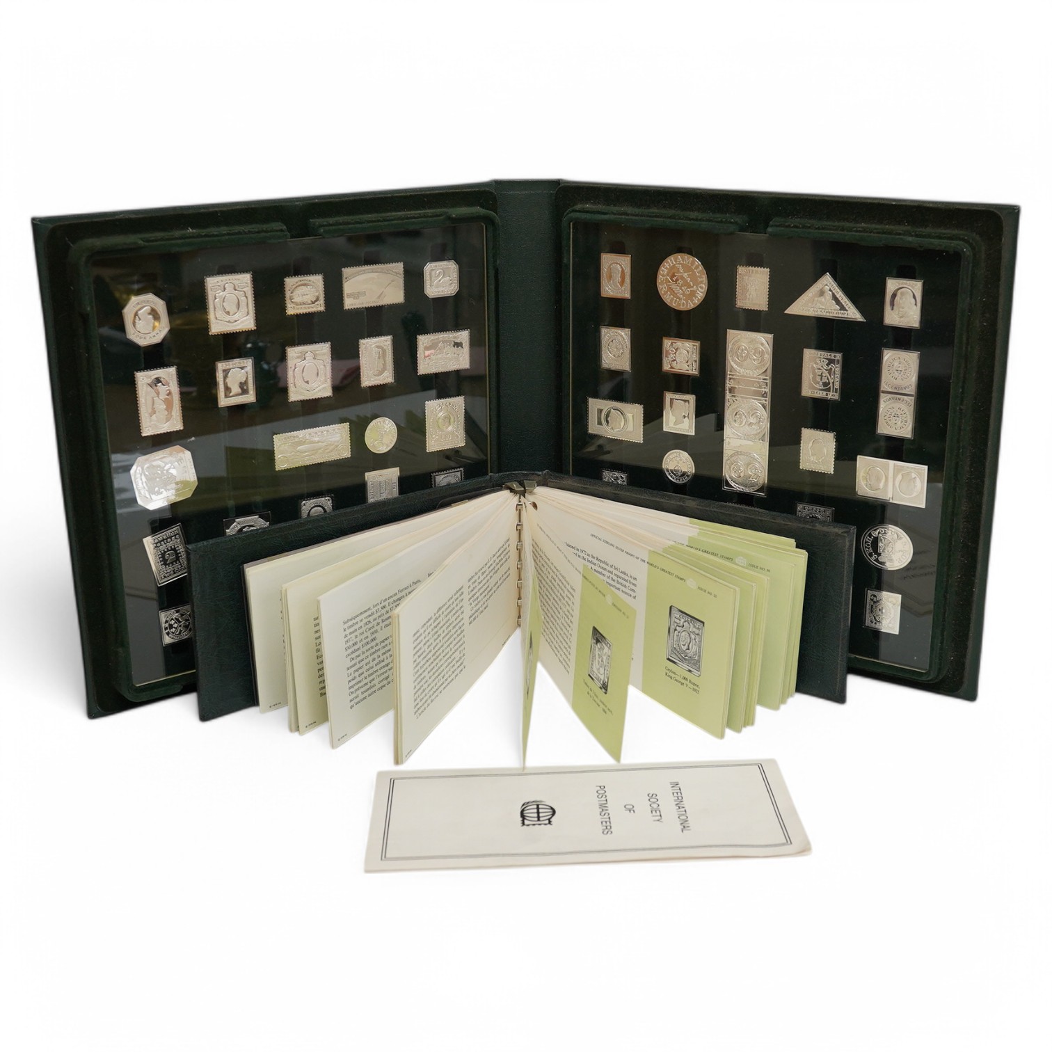 A modern cased set of the 'Official Sterling Silver Proofs of the Worlds Greatest Stamps', 18oz, with certificate of authenticity. Condition - good